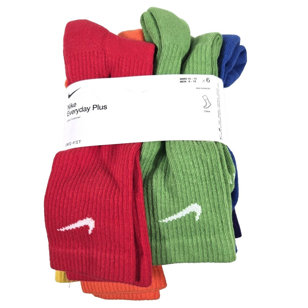 Nike Everyday Plus Cushioned Crew Socks 6 Pairs Multicolor Size L 8-12M 10-13W